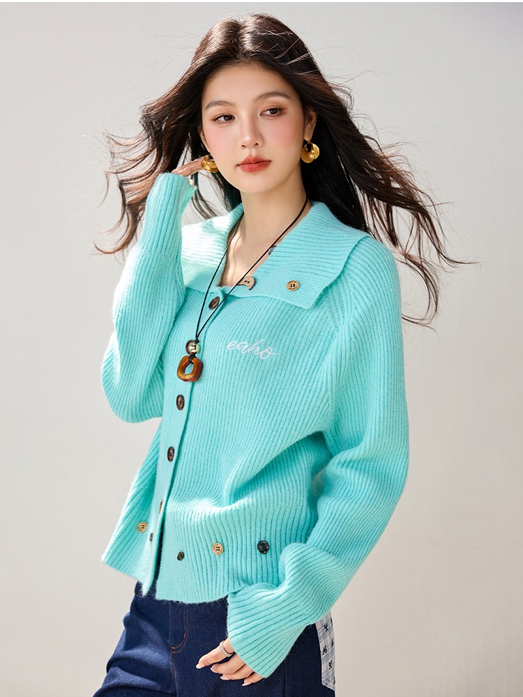Autumn and winter lazy lapel coat loose knitted cardigan