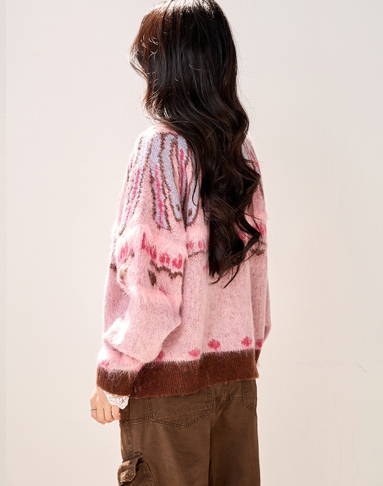 Retro pink coat thick lazy cardigan for women