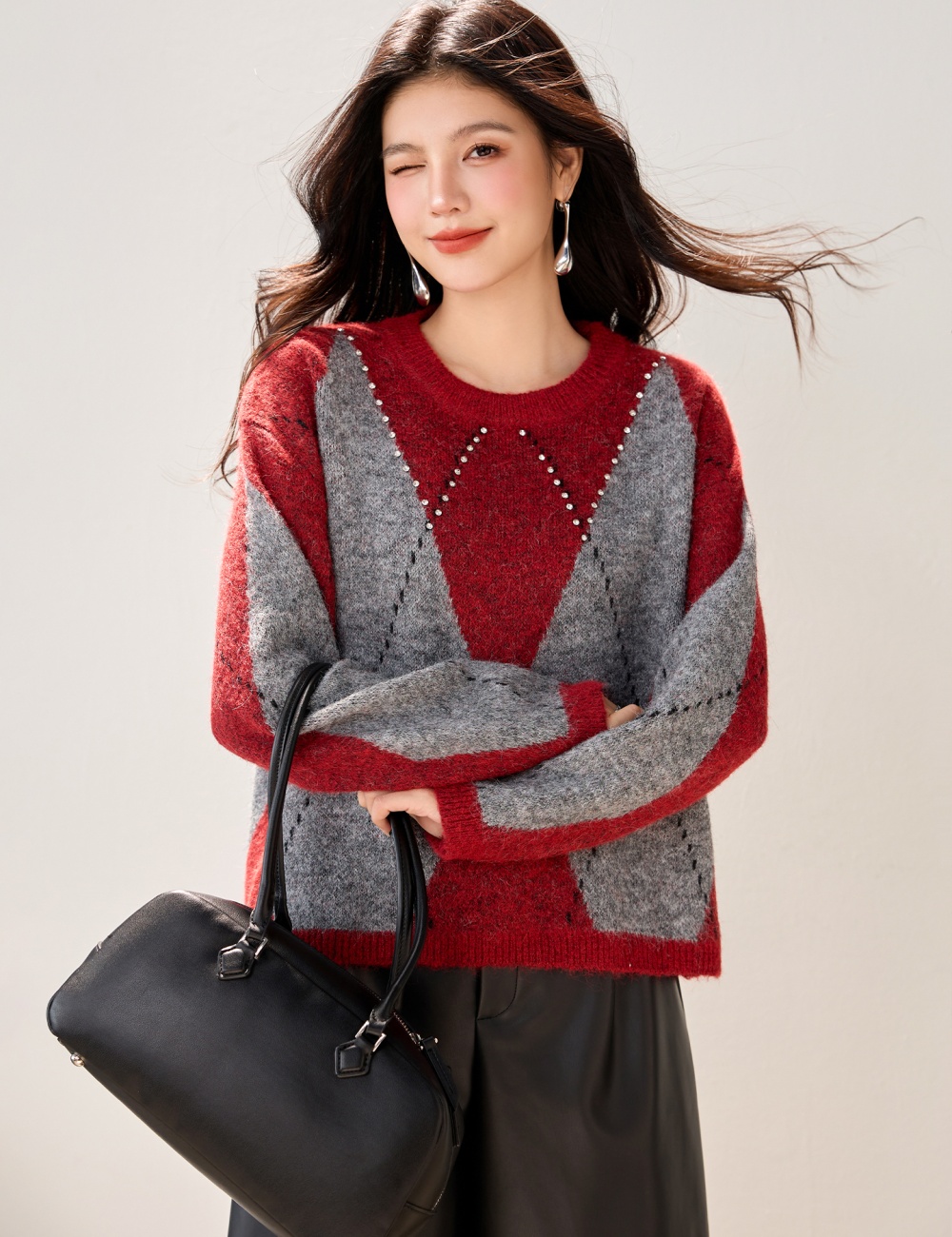 Quilted retro sweater unique niche tops for women