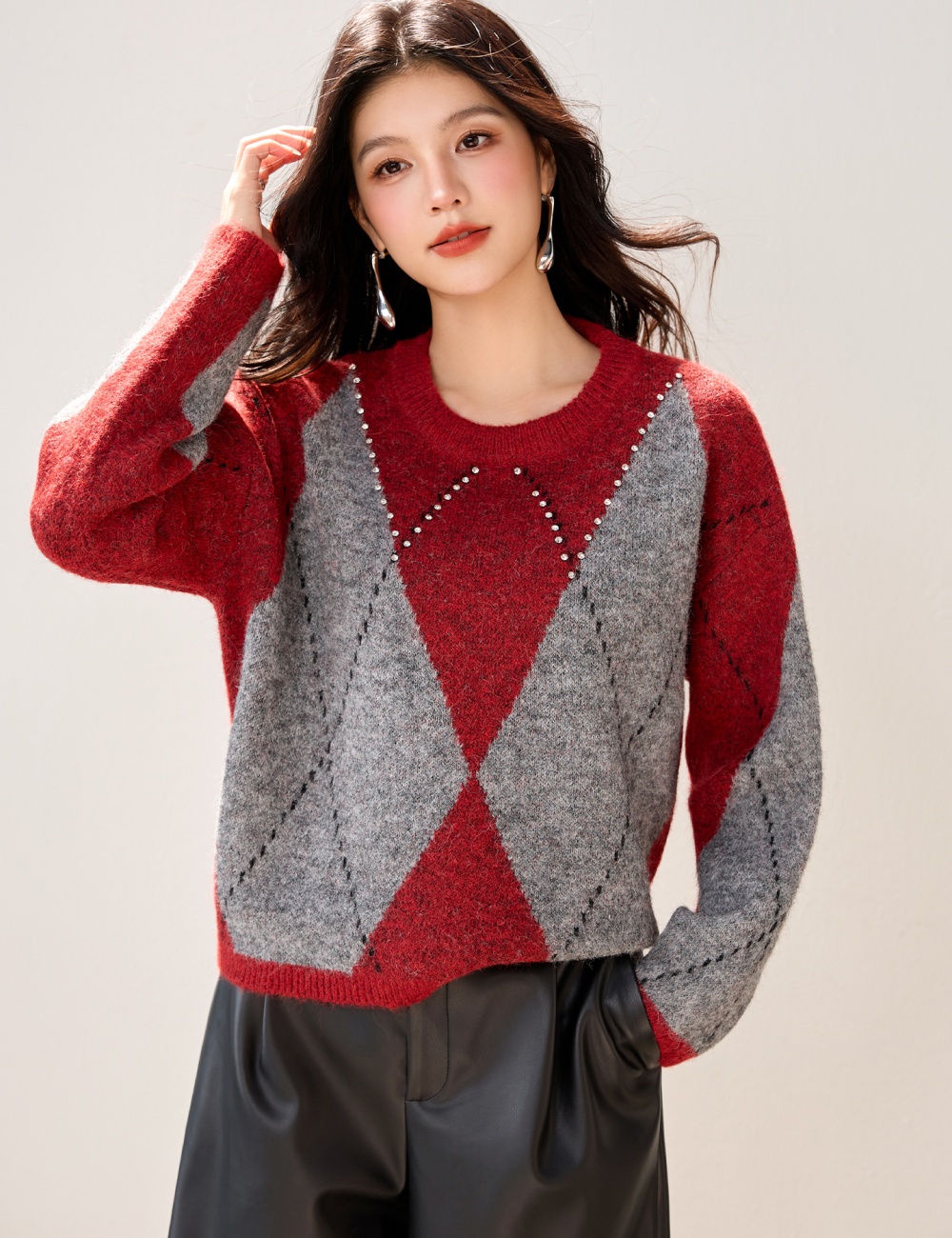 Quilted retro sweater unique niche tops for women