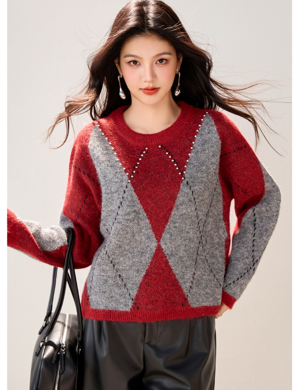 Quilted retro sweater unique niche tops for women