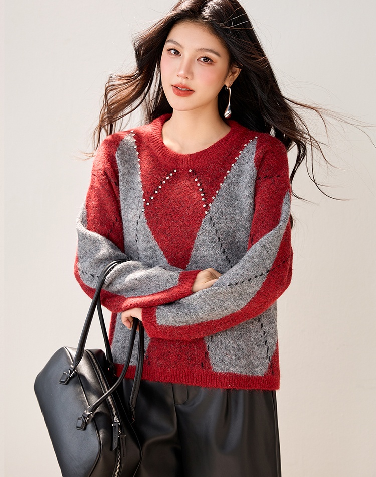 Quilted retro sweater unique niche tops for women