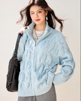 Autumn and winter sweater blue cardigan for women