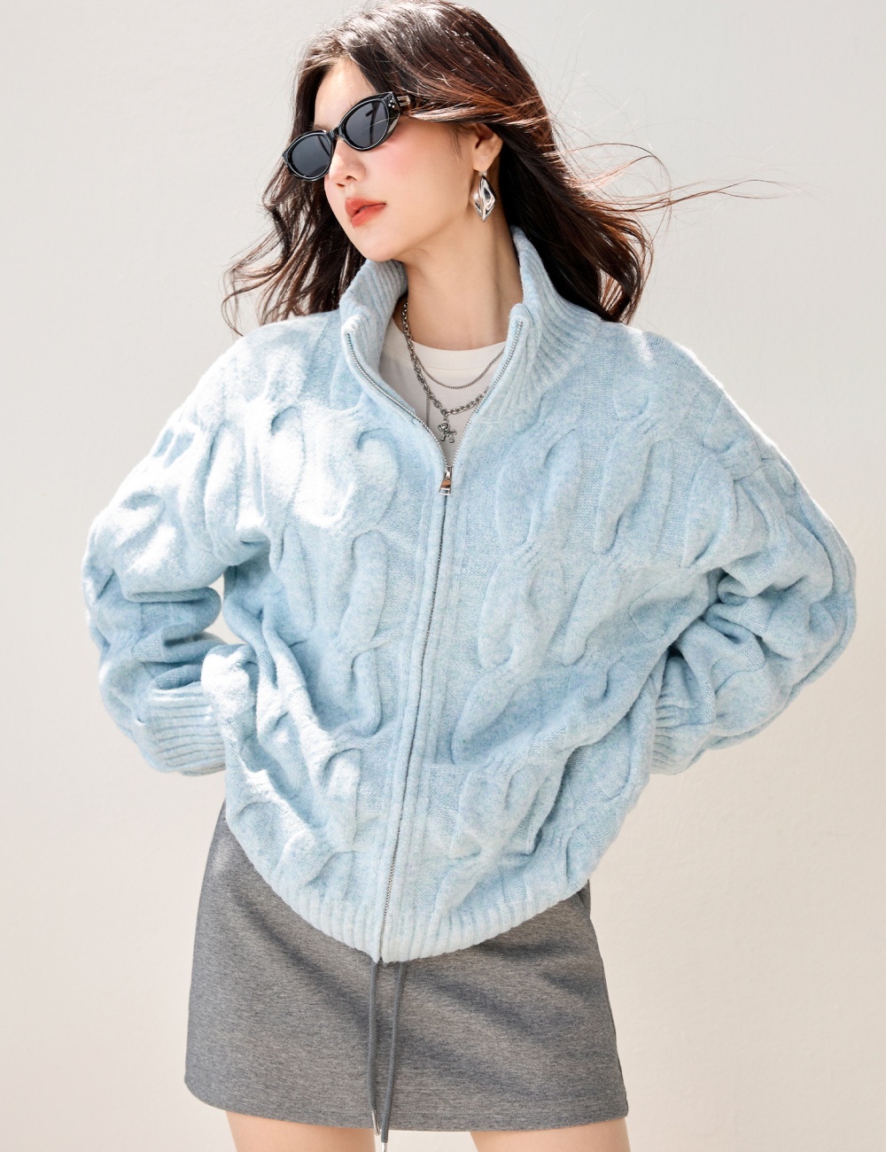 Autumn and winter sweater blue cardigan for women