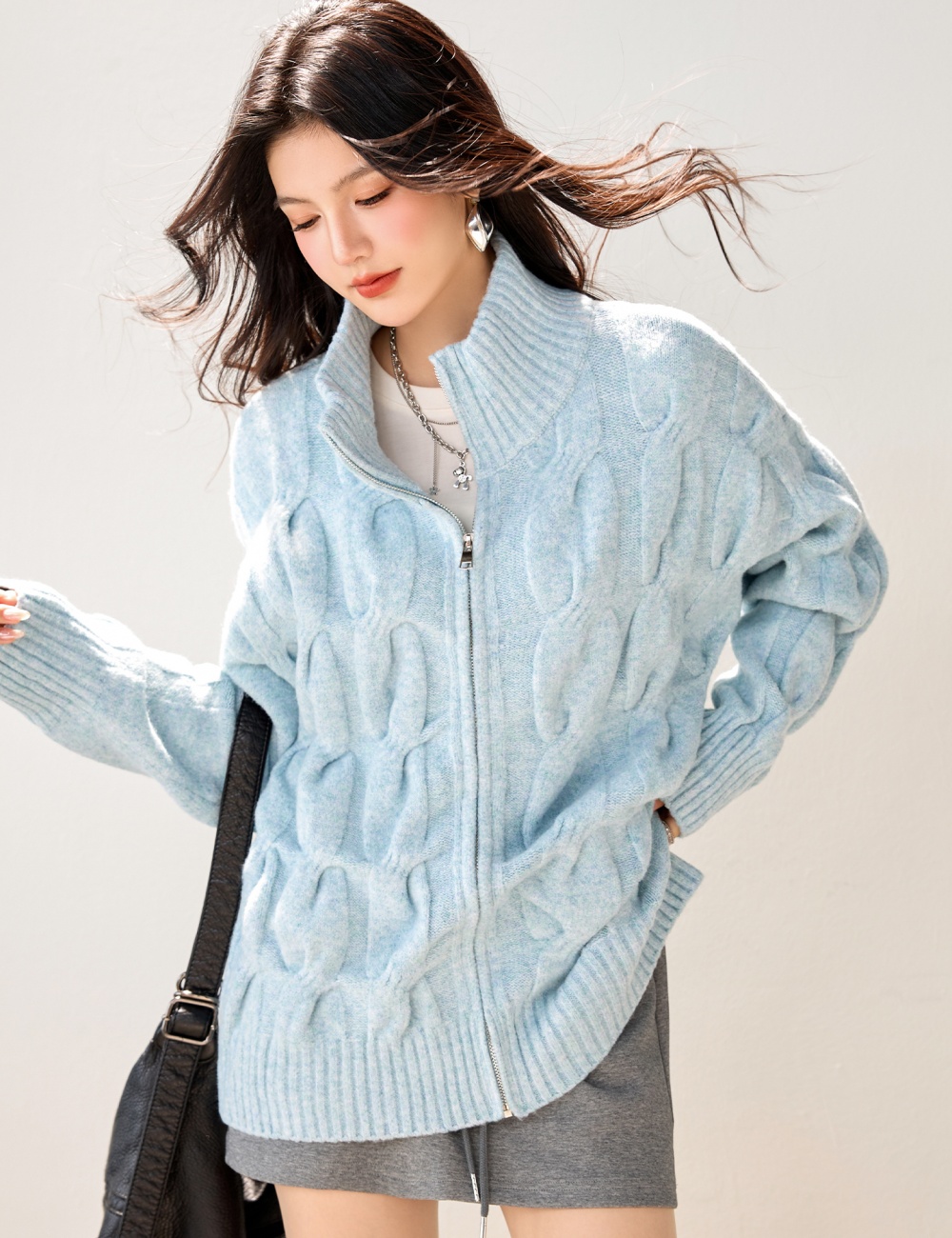 Autumn and winter sweater blue cardigan for women