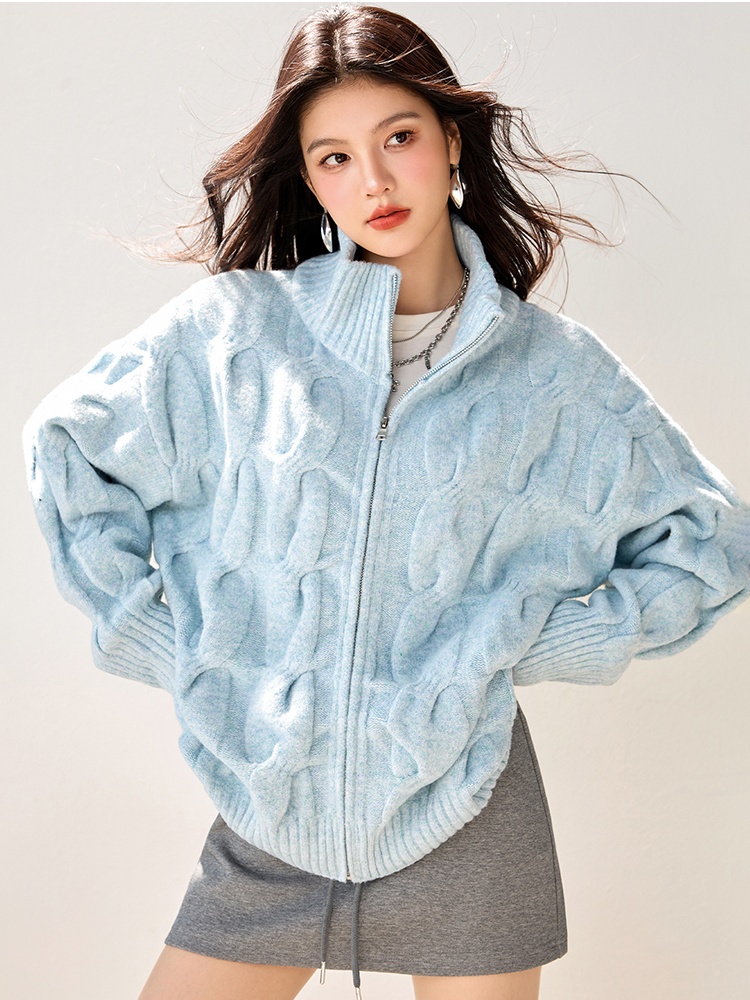 Autumn and winter sweater blue cardigan for women