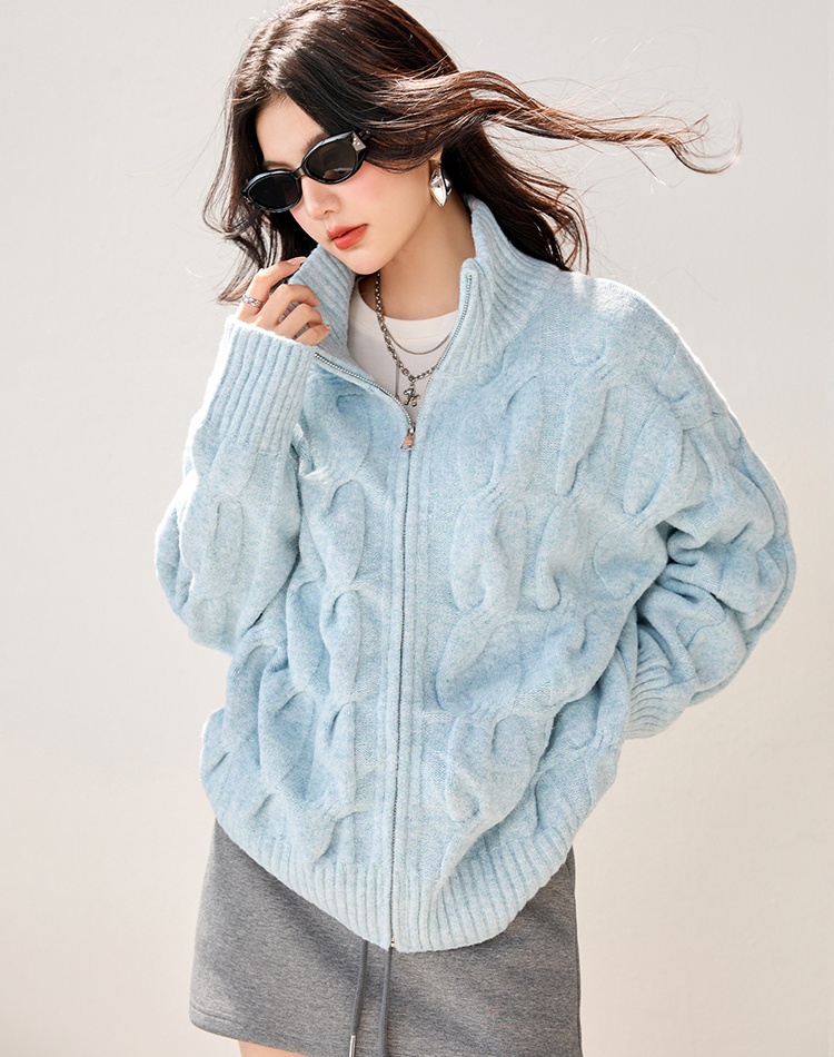 Autumn and winter sweater blue cardigan for women