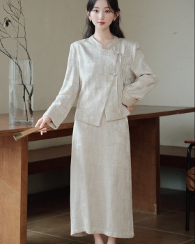 Apricot Chinese style tops autumn and winter skirt 2pcs set