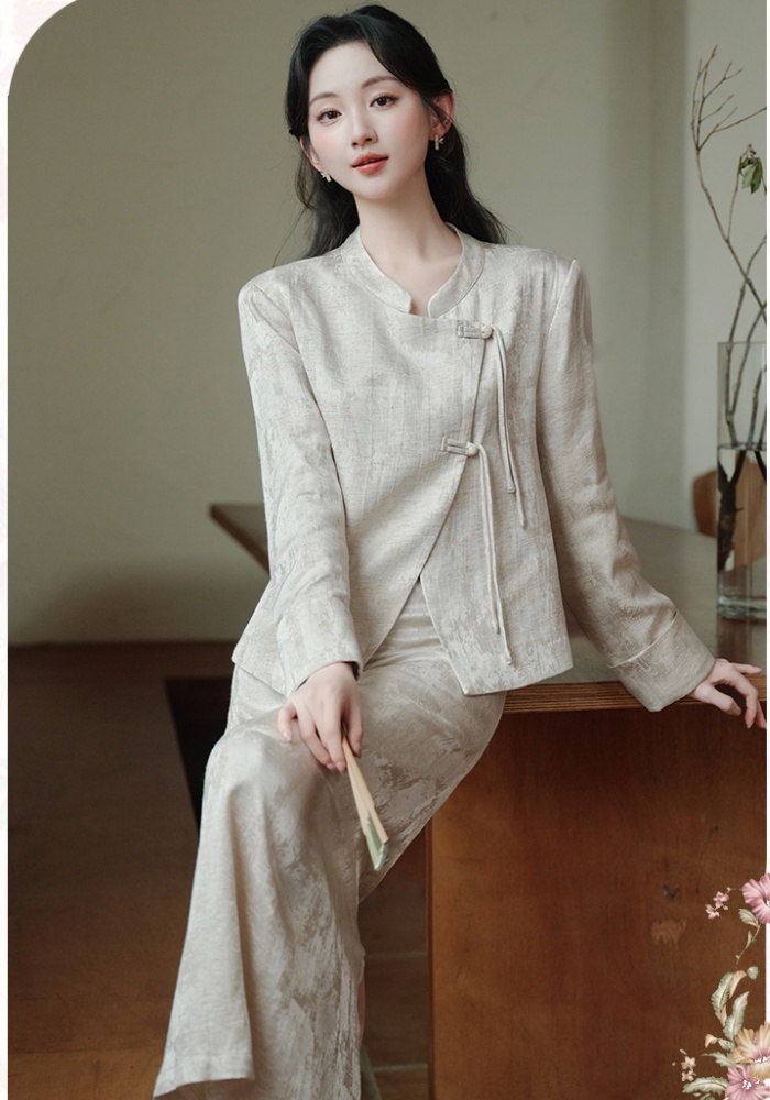 Apricot Chinese style tops autumn and winter skirt 2pcs set