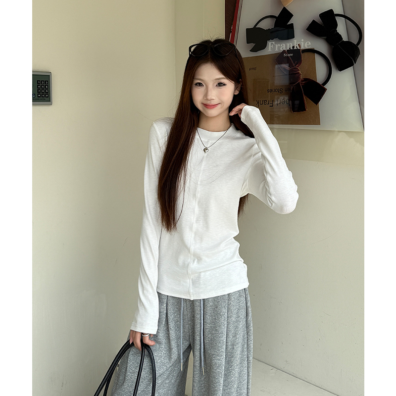White slim simple tops splice autumn wide leg pants