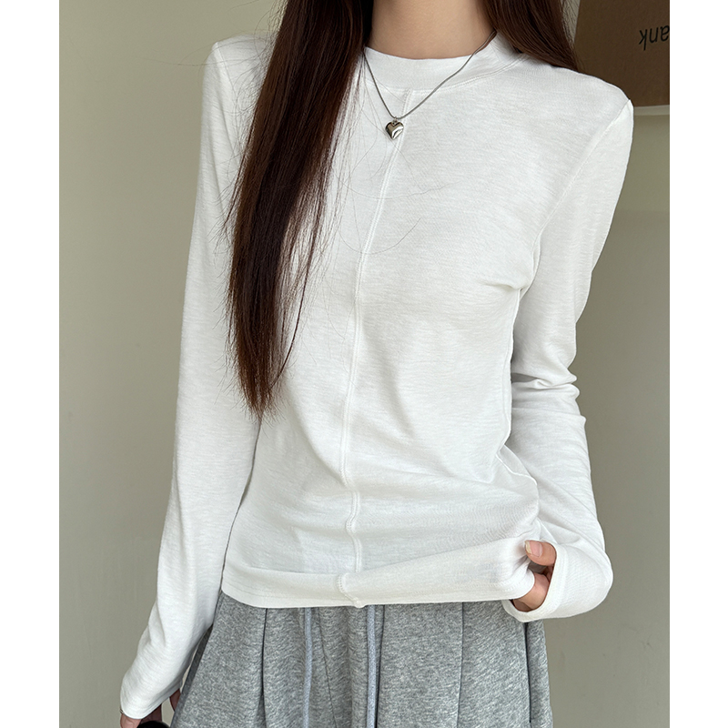 White slim simple tops splice autumn wide leg pants