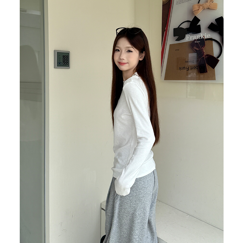 White slim simple tops splice autumn wide leg pants
