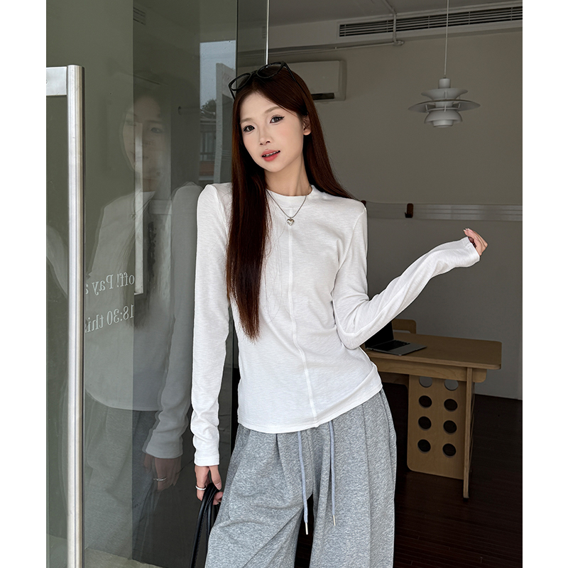 White slim simple tops splice autumn wide leg pants