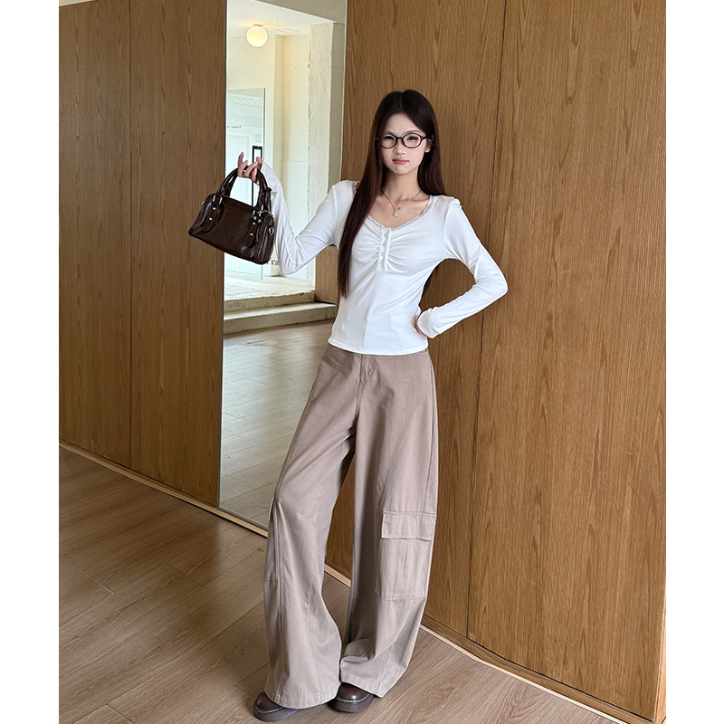 White slim intellectuality sweet fold buckle lace tops