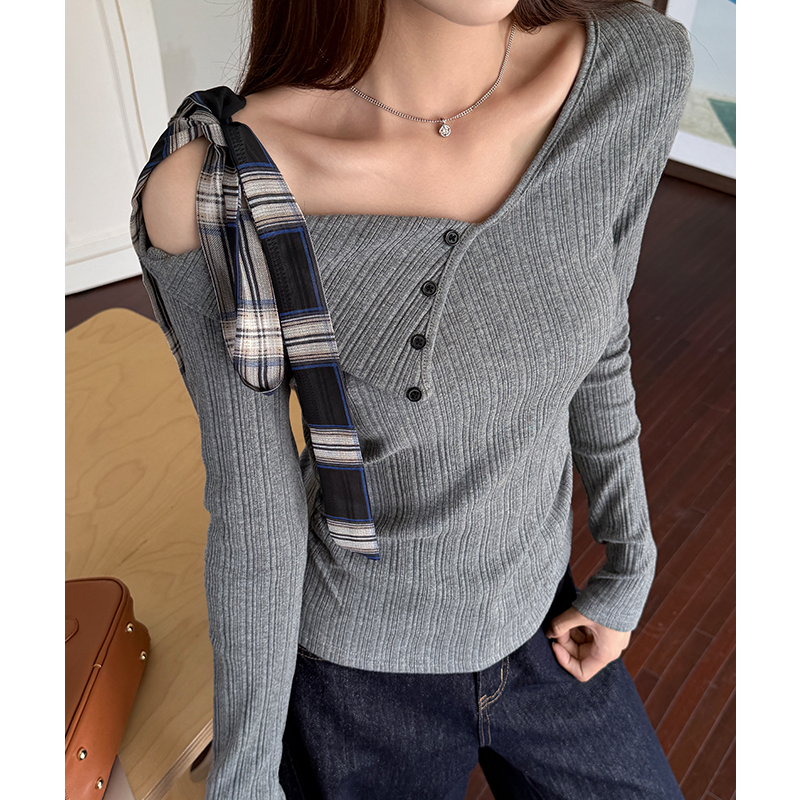 Autumn plaid strapless asymmetry bandage spicegirl tops