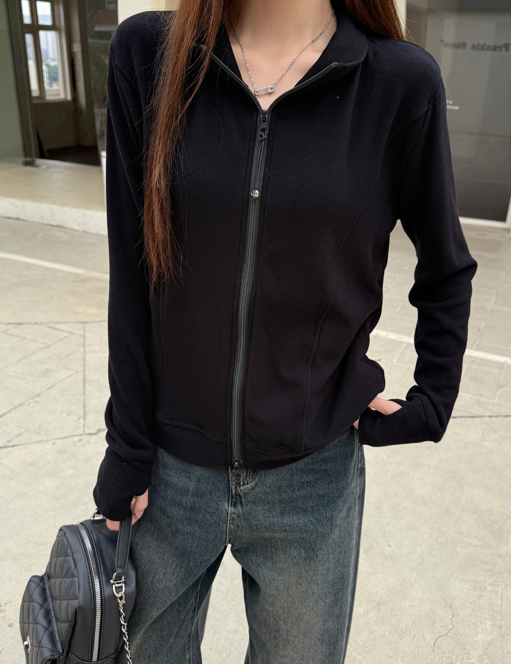 Plus velvet coat half high collar hoodie for women