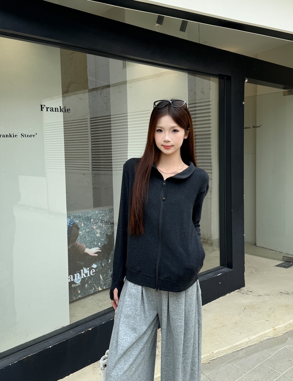 Plus velvet coat half high collar hoodie for women