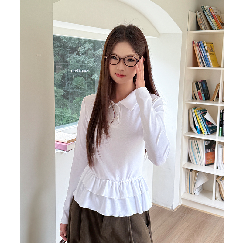 Lace slim T-shirt long sleeve splice bottoming shirt