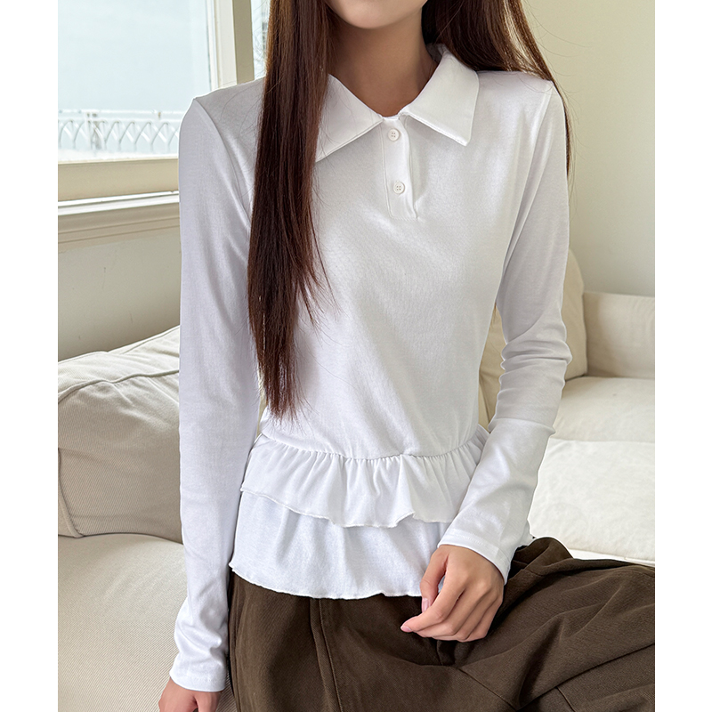 Lace slim T-shirt long sleeve splice bottoming shirt