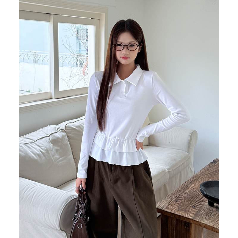 Lace slim T-shirt long sleeve splice bottoming shirt