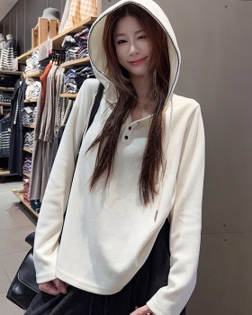 Loose spring and autumn tops pure hooded T-shirt for women