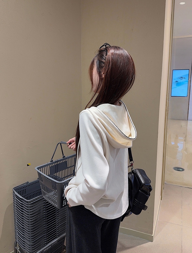 Loose spring and autumn tops pure hooded T-shirt for women
