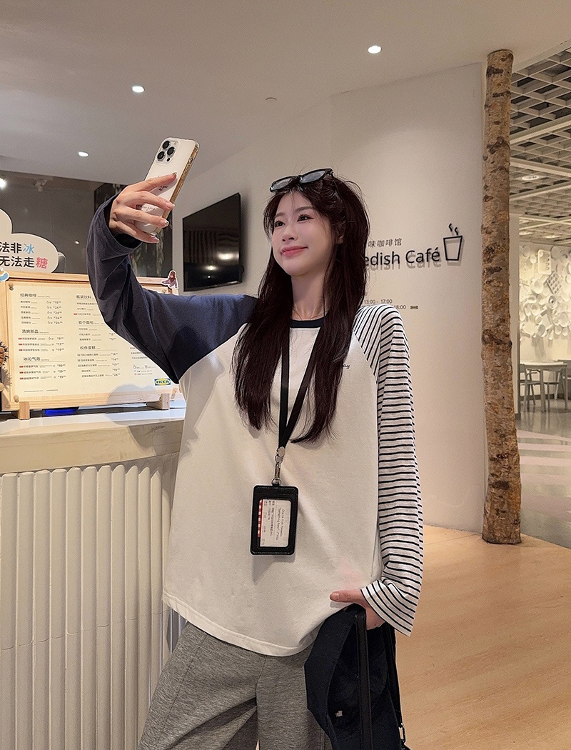 Loose round neck bottoming shirt pure cotton tops