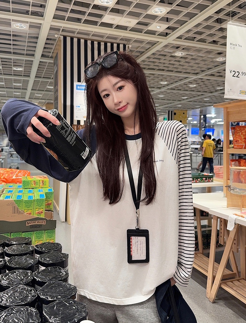 Loose round neck bottoming shirt pure cotton tops