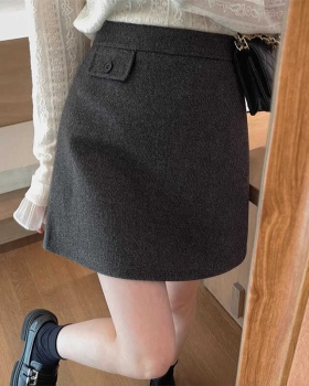 All-match gray skirt black package hip short skirt
