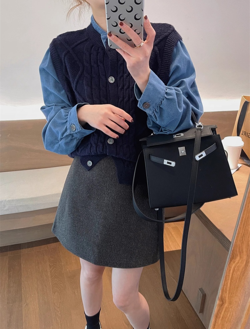 All-match gray skirt black package hip short skirt