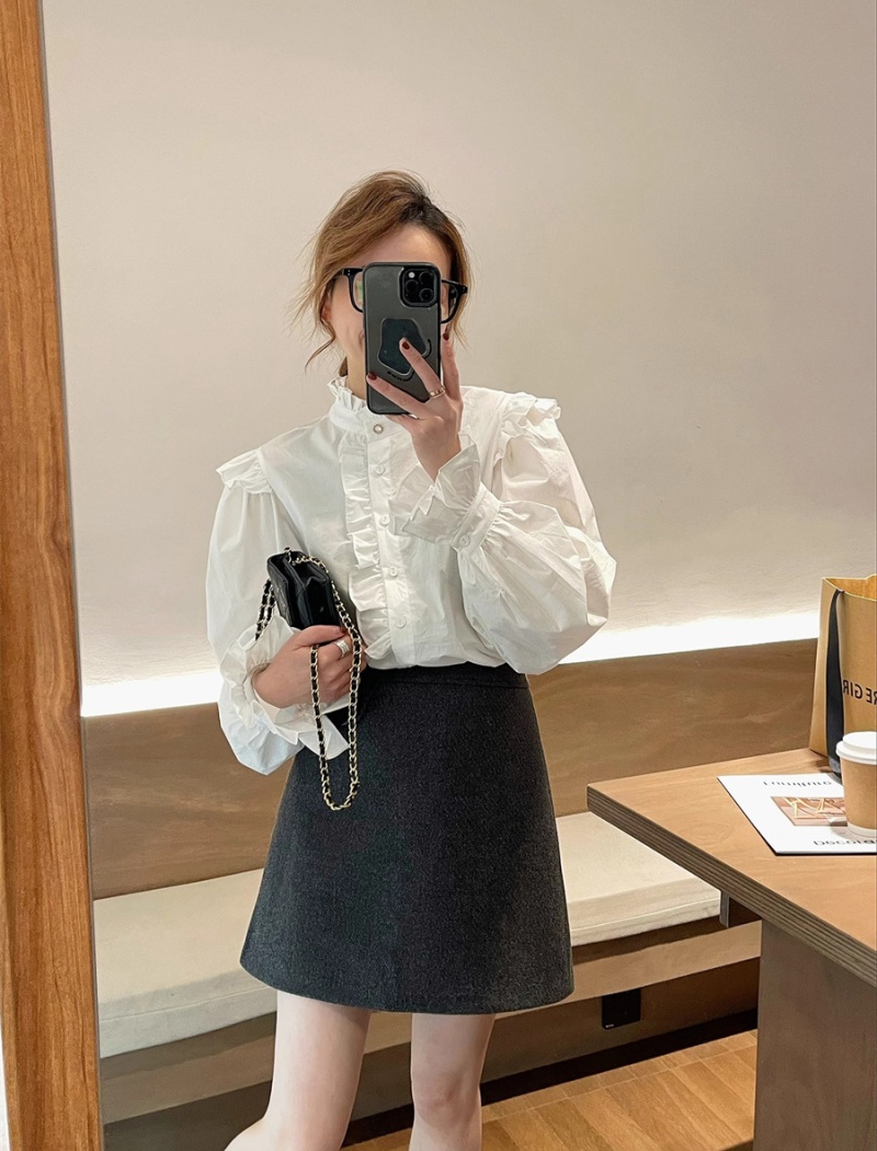 All-match gray skirt black package hip short skirt