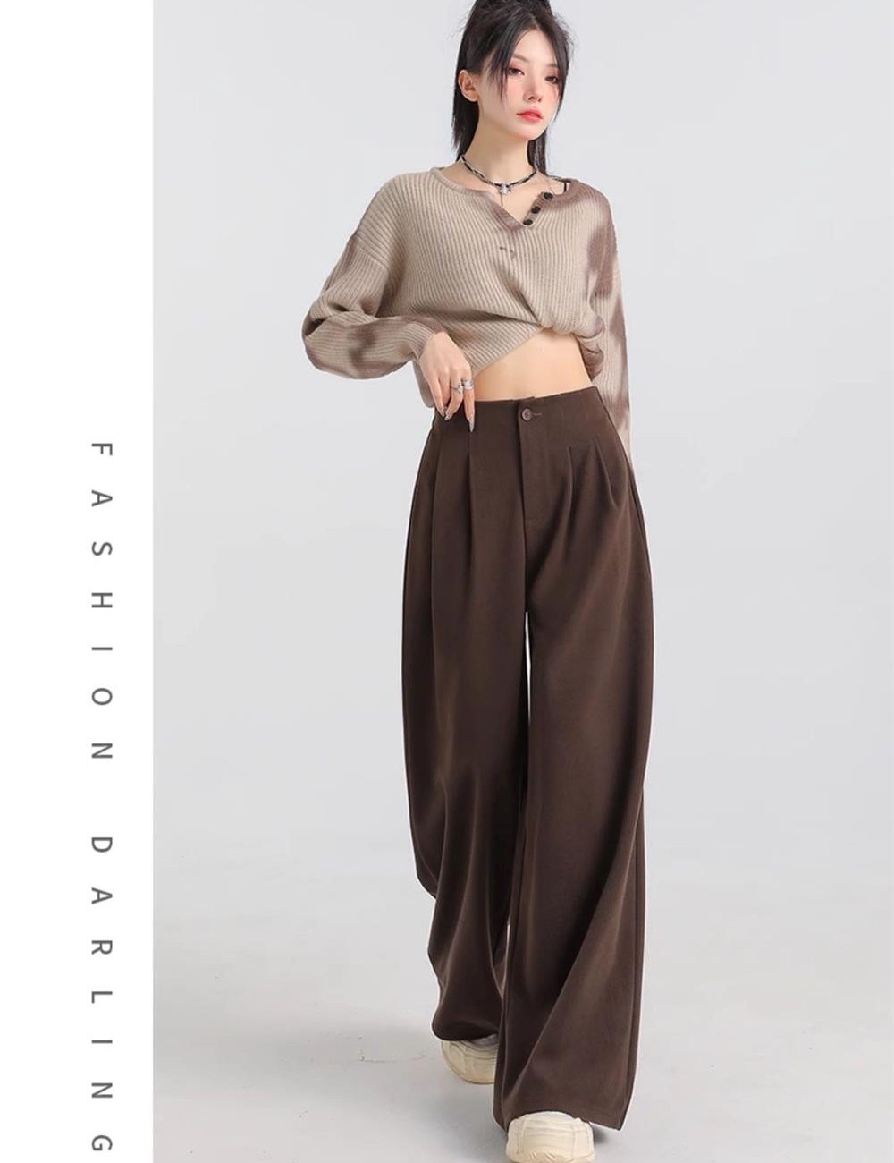 Wide leg doll shirt lazy long pants for women