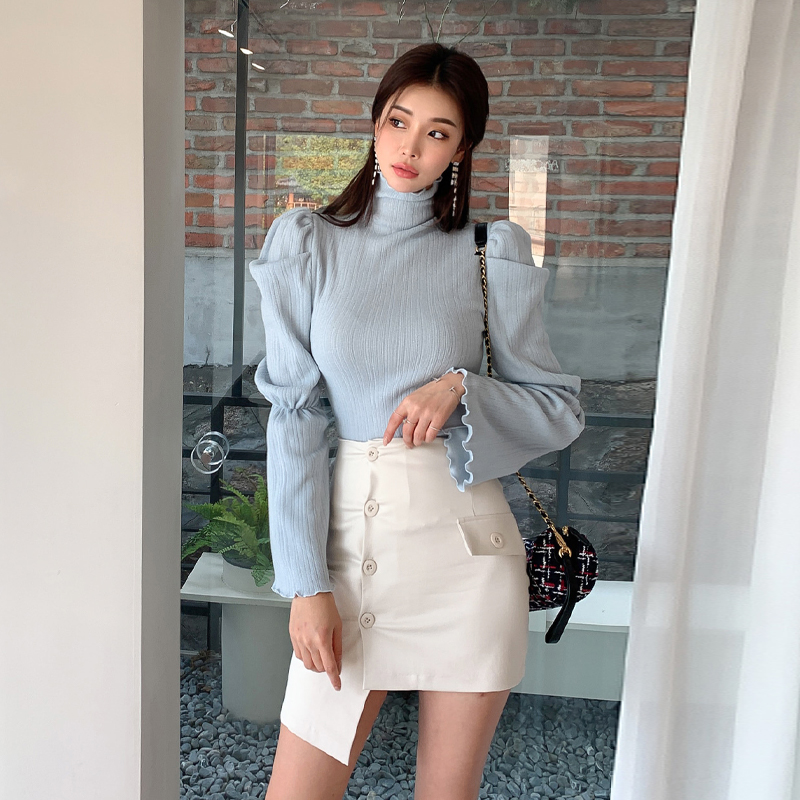 Trumpet sleeves skirt fashion tops 2pcs set for women