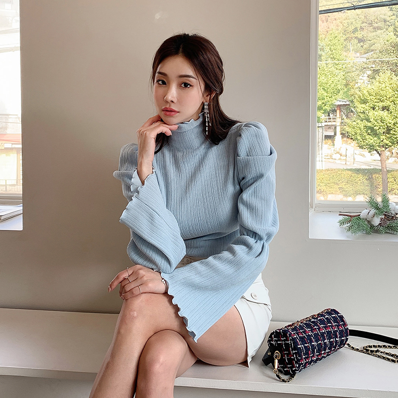 Trumpet sleeves skirt fashion tops 2pcs set for women