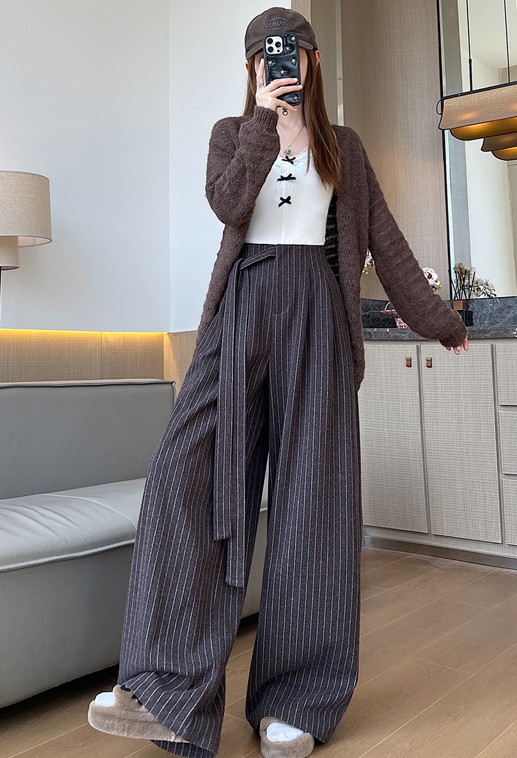 Cashmere long pants thick wide leg pants for women