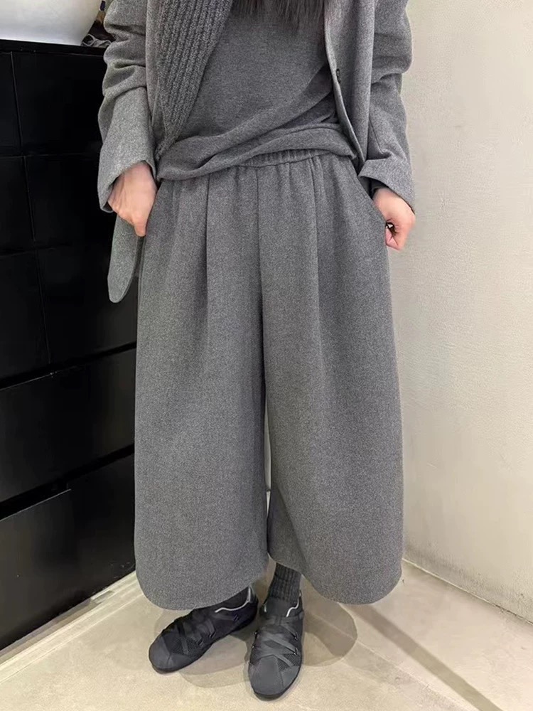 Straight pants gray woolen autumn and winter casual pants