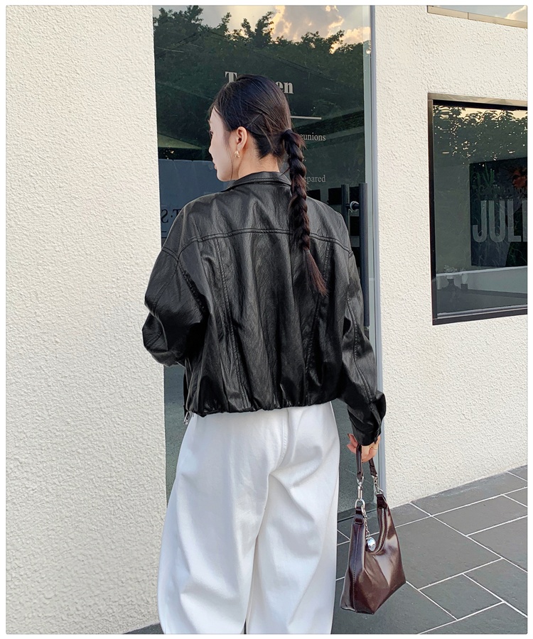 Fashion coat pinched waist leather coat for women