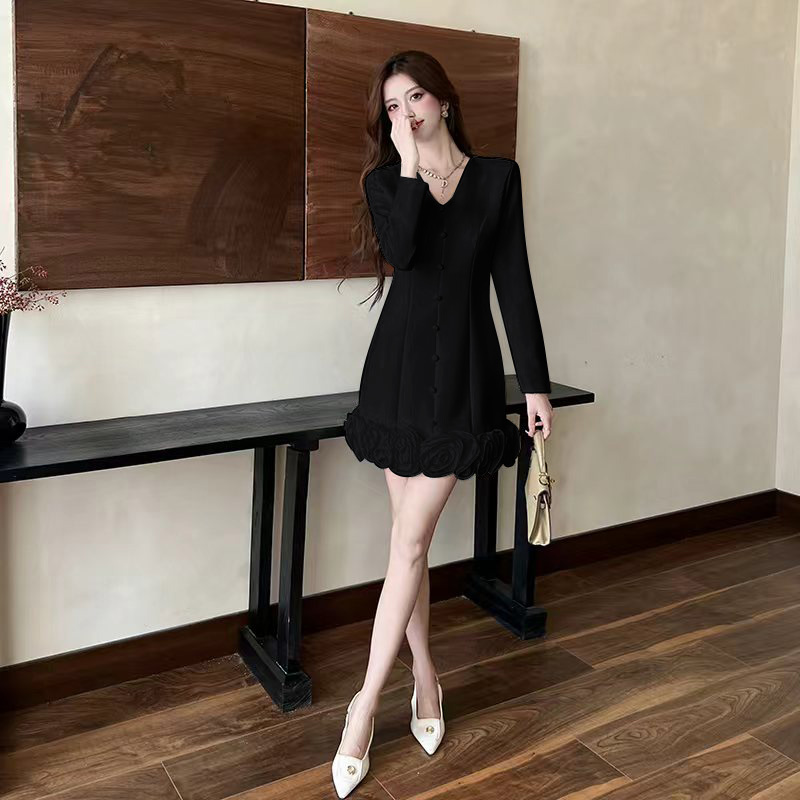 Fashion package hip T-back autumn long sleeve dress