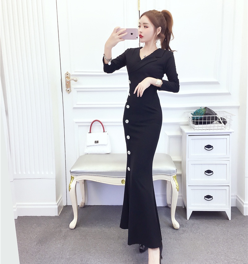 Fashion single-breasted dress lapel formal dress