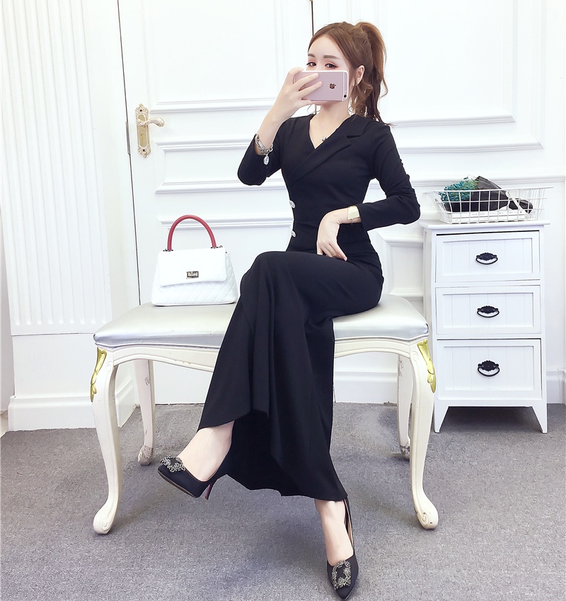 Fashion single-breasted dress lapel formal dress
