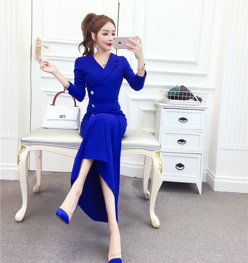 Fashion single-breasted dress lapel formal dress
