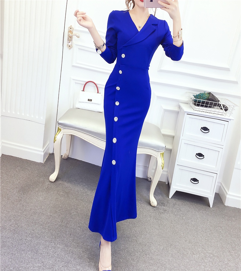 Fashion single-breasted dress lapel formal dress