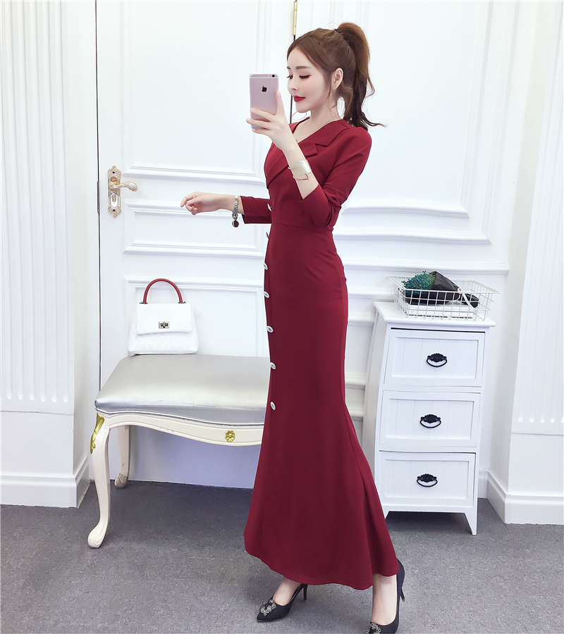 Fashion single-breasted dress lapel formal dress