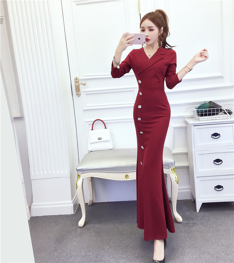 Fashion single-breasted dress lapel formal dress