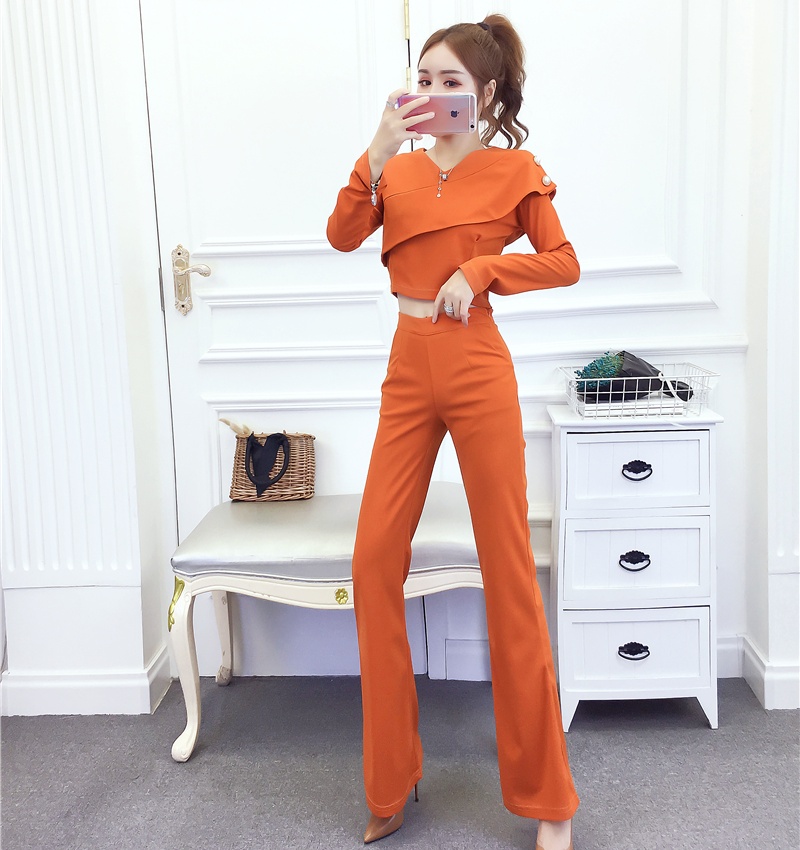 Temperament short long pants autumn and winter tops a set