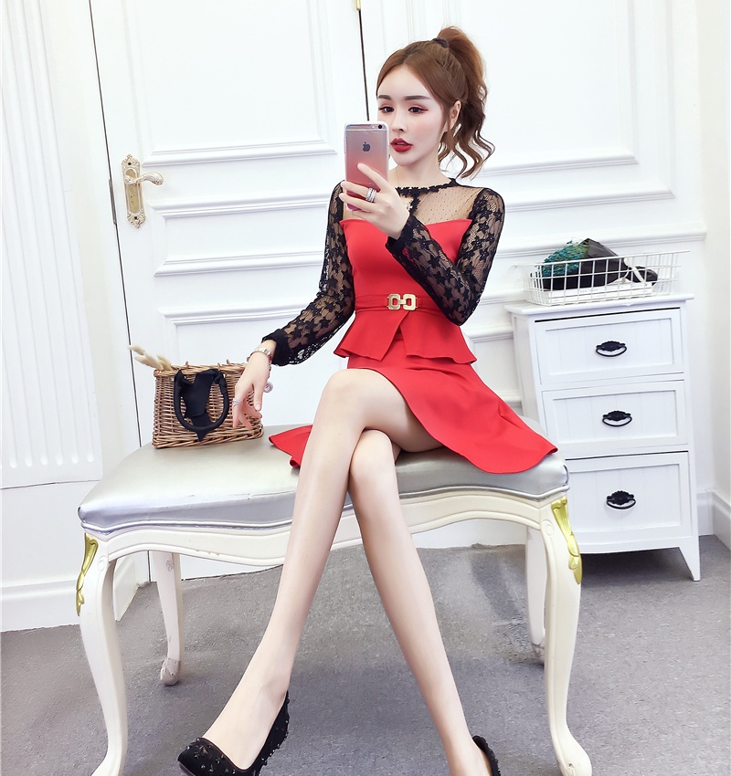 Gauze pinched waist strapless skirt sexy ladies tops a set