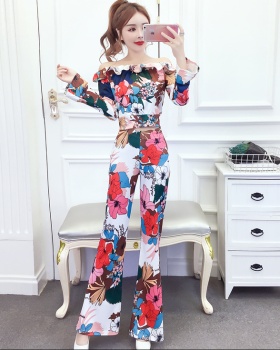 Fashion printing tops slim autumn and winter long pants a set