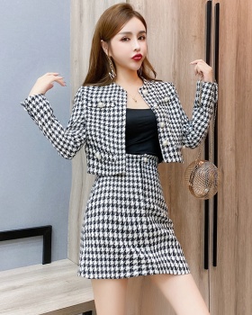 Fashion short skirt houndstooth coat 2pcs set