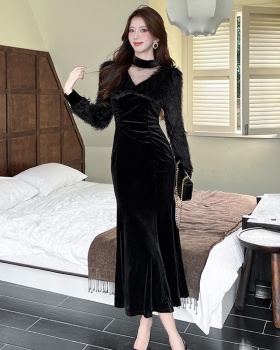 Package hip V-neck long dress temperament dress