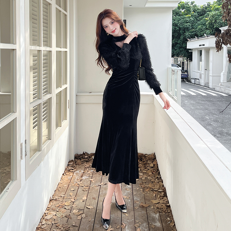 Package hip V-neck long dress temperament dress